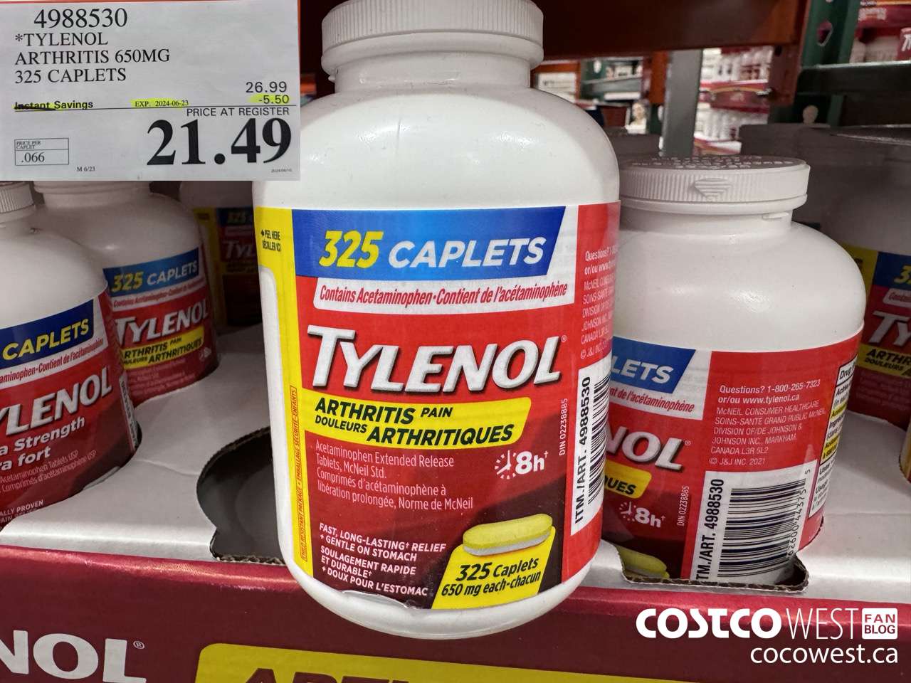 4988530 TYLENOL ARTHRITIS 650MG 325 CAPLETS ($5.50 INSTANT SAVINGS EXPIRES ON 2024-06-23) $21.49