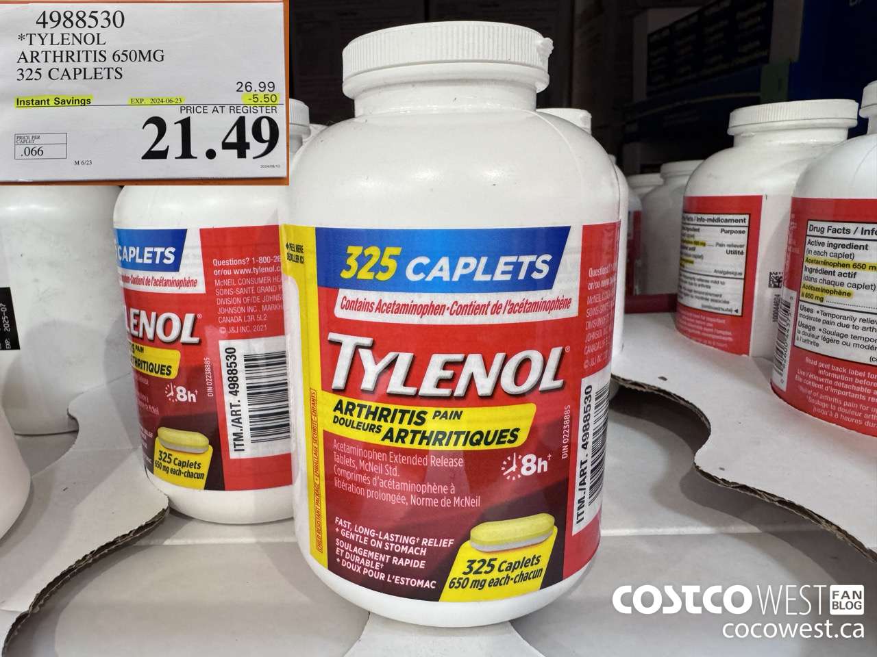 4988530 TYLENOL ARTHRITIS 650MG 325 CAPLETS ($5.50 INSTANT SAVINGS EXPIRES ON 2024-06-23) $21.49