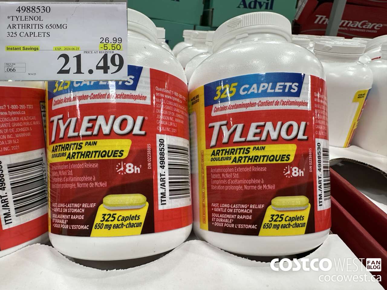 4988530 TYLENOL ARTHRITIS 650MG 325 CAPLETS ($5.50 INSTANT SAVINGS EXPIRES ON 2024-06-23) $21.49