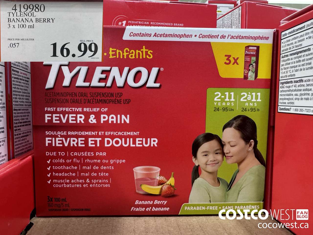 419980 TYLENOL BANANA BERRY 3 X 100ML $16.99