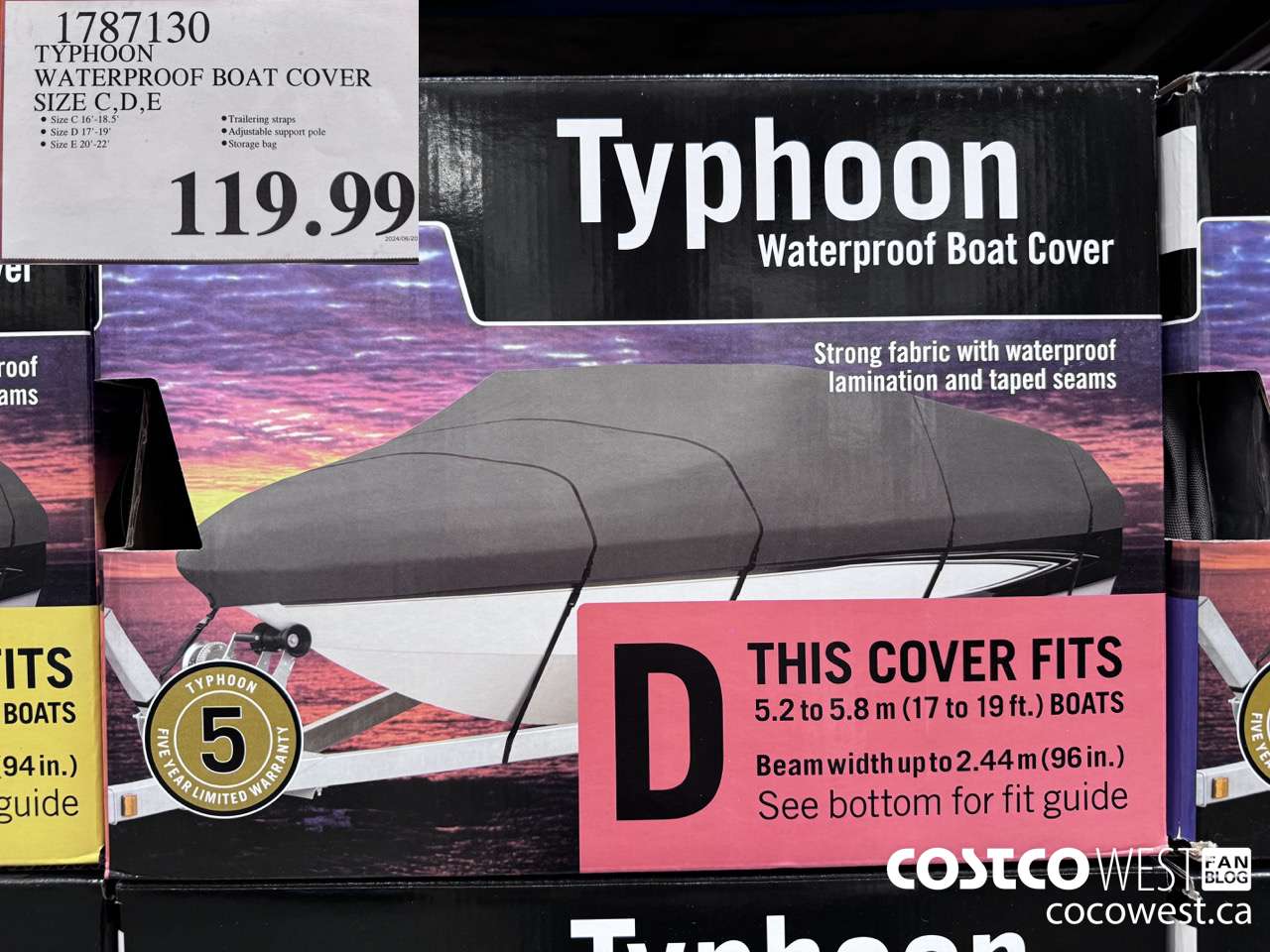 1787130 TYPHOON WATERPROOF BOAT COVER SIZE C, D, E $119.99