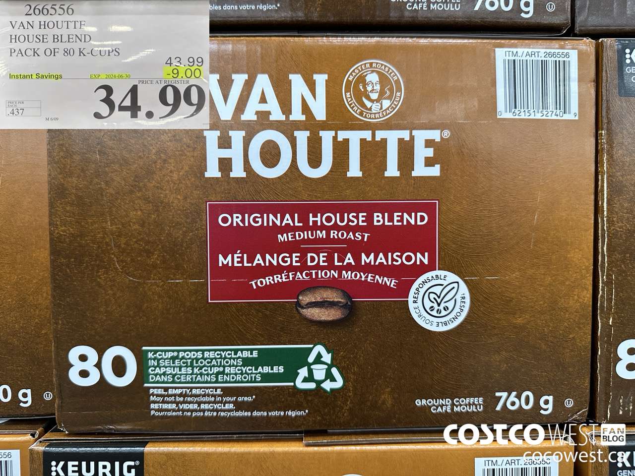 266556 VAN HOUTTE HOUSE BLEND K-CUPS 80 COUNT ($9.00 INSTANT SAVINGS EXPIRES ON 2024-06-30) $34.99