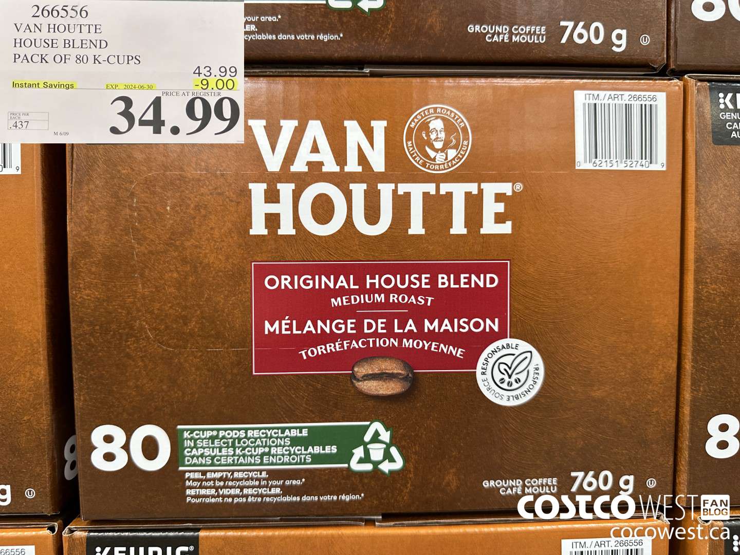 266556 VAN HOUTTE HOUSE BLEND K-CUPS 80 COUNT ($9.00 INSTANT SAVINGS EXPIRES ON 2024-06-30) $34.99