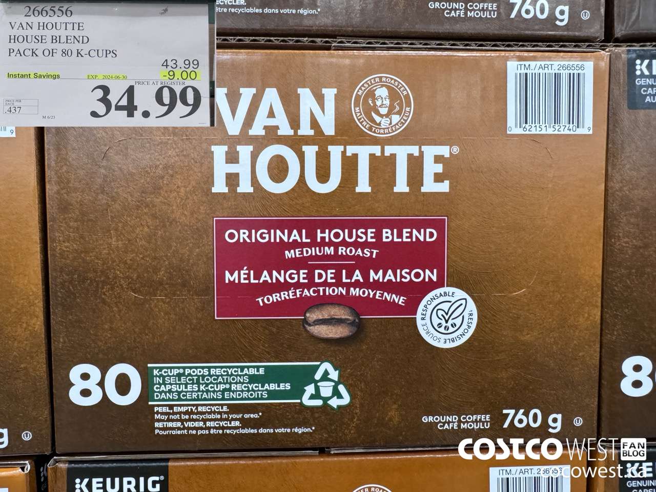 266556 VAN HOUTTE HOUSE BLEND K-CUPS 80 COUNT ($9.00 INSTANT SAVINGS EXPIRES ON 2024-06-30) $34.99