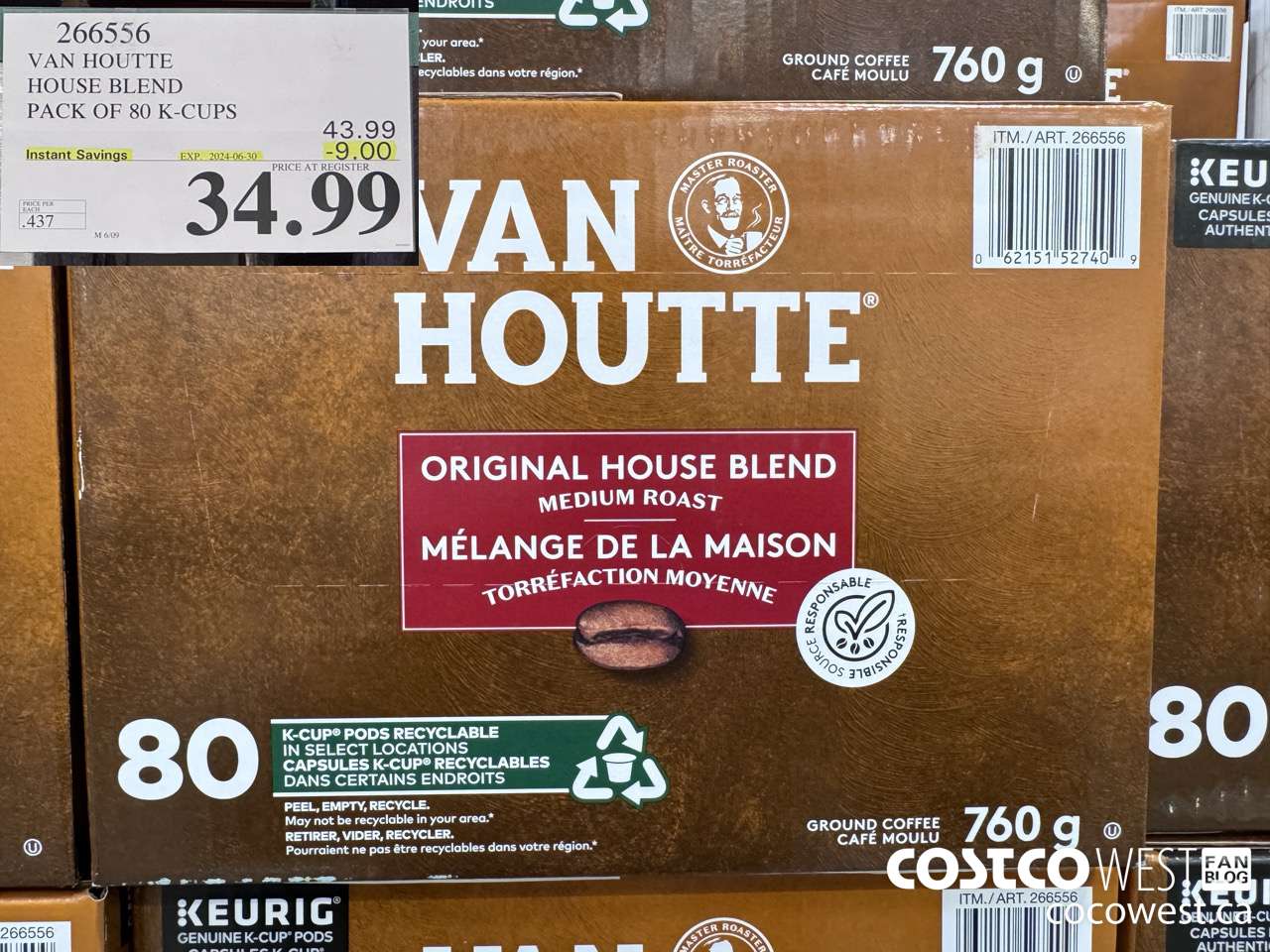 266556 VAN HOUTTE HOUSE BLEND K-CUPS 80 COUNT ($9.00 INSTANT SAVINGS EXPIRES ON 2024-06-30) $34.99