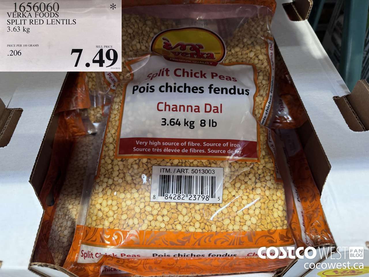 1656060 VERKA FOODS SPLIT RED LENTILS 3.63 KG $7.49