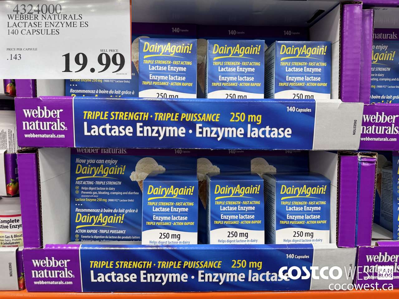 4324000 WEBBER LACTASE ENZYME ES 140 CAPSULES $19.99