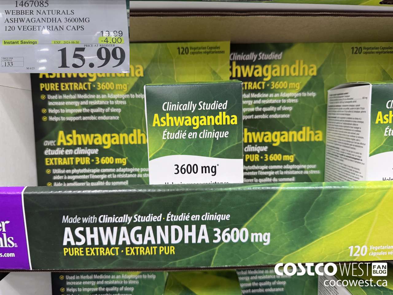 1467085 WEBBER NATURALS ASHWAGANDHA 3600MG 120 VEGETARIAN CAPSULES ($4.00 INSTANT SAVINGS EXPIRES ON 2024-06-30) $15.99