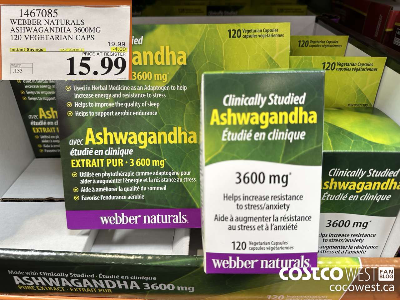 1467085 WEBBER NATURALS ASHWAGANDHA 3600MG 120 VEGETARIAN CAPSULES ($4.00 INSTANT SAVINGS EXPIRES ON 2024-06-30) $15.99
