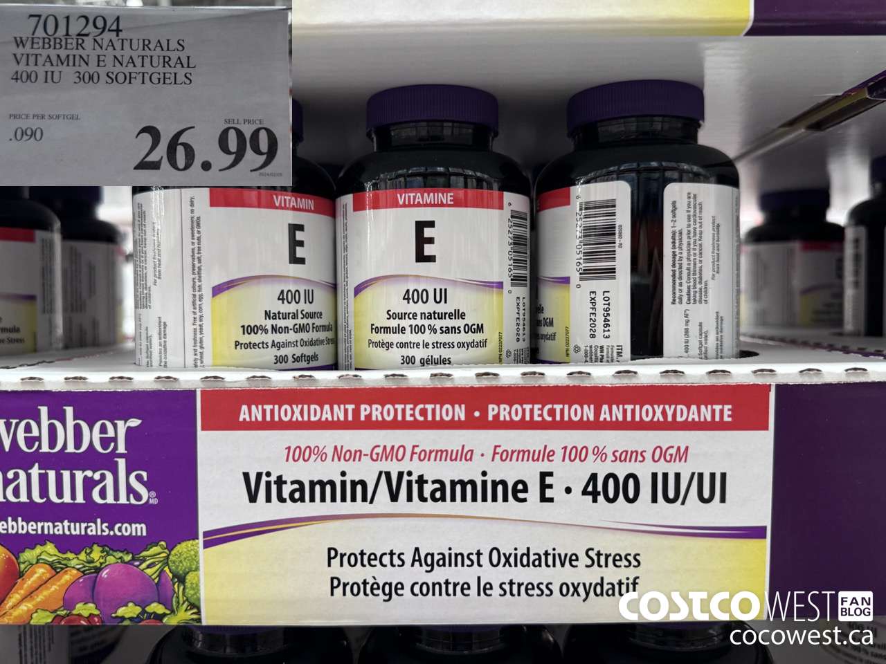 701294 WEBBER NATURALS VITAMIN E NATURAL 400 IU 300 SOFTGELS $26.99
