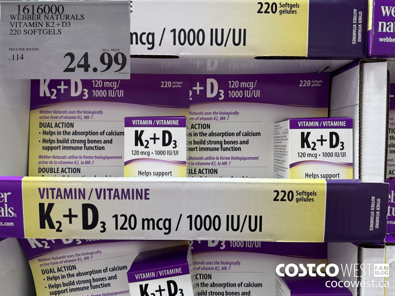 1616000 WEBBER NATURALS VITAMIN K2+D3 220 SOFTGELS $24.99