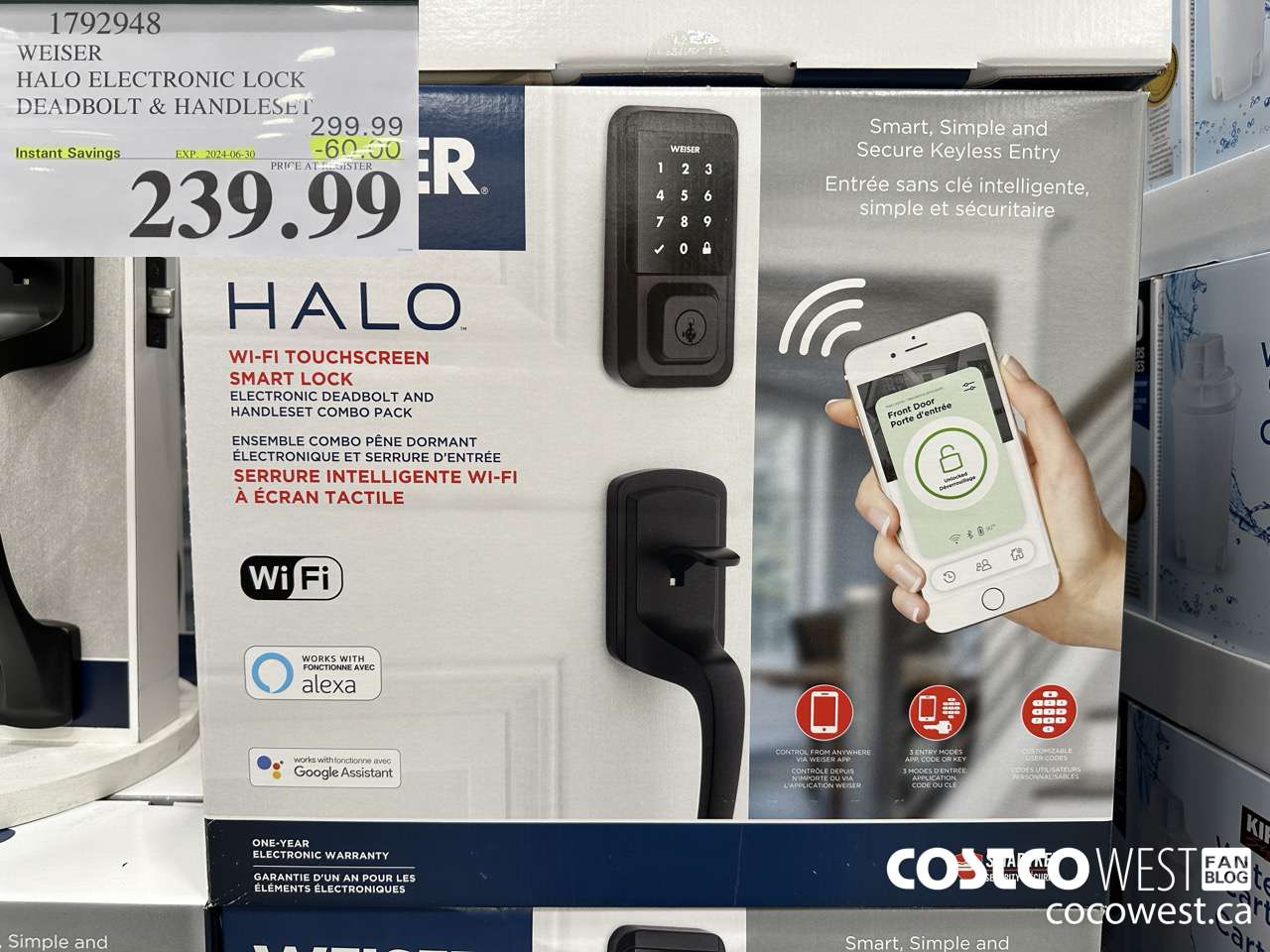 1792948 WEISER HALO ELECTRONIC LOCK DEADBOLT & HANDLESET ($60.00 INSTANT SAVINGS EXPIRES ON 2024-06-30) $239.99