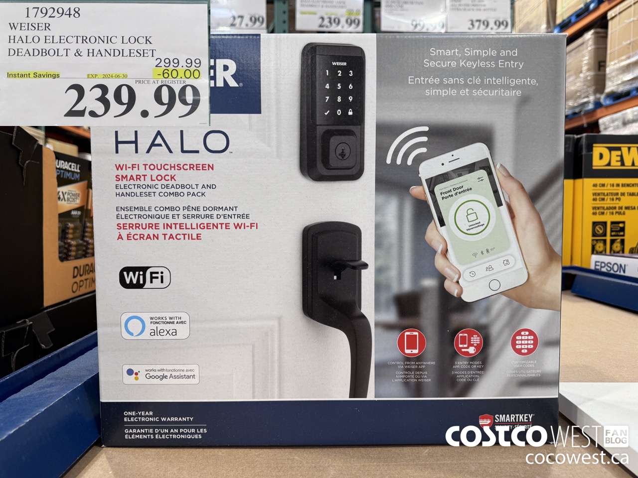 1792948 WEISER HALO ELECTRONIC LOCK DEADBOLT & HANDLESET ($60.00 INSTANT SAVINGS EXPIRES ON 2024-06-30) $239.99