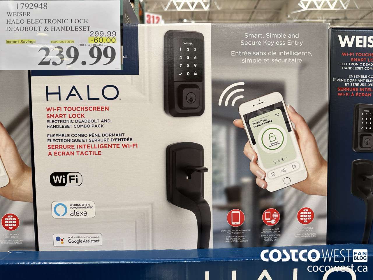 1792948 WEISER HALO ELECTRONIC LOCK DEADBOLT & HANDLESET ($60.00 INSTANT SAVINGS EXPIRES ON 2024-06-30) $239.99