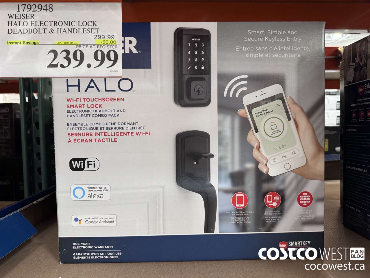 1792948 WEISER HALO ELECTRONIC LOCK DEADBOLT & HANDLESET ($60.00 INSTANT SAVINGS EXPIRES ON 2024-06-30) $239.99