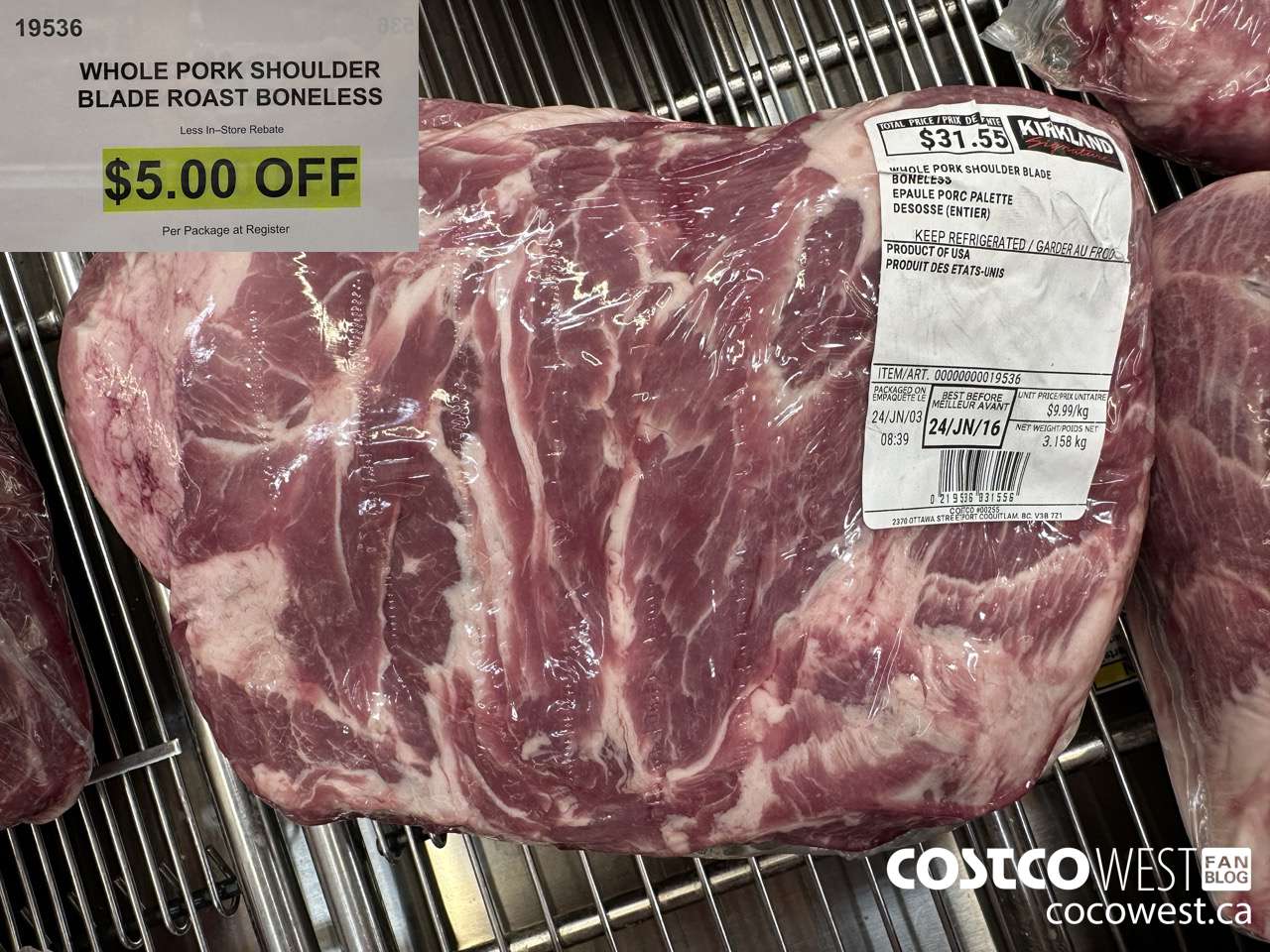 19536 WHOLE PORK SHOULDER BLADE BONELESS ($5.00 INSTANT SAVINGS)