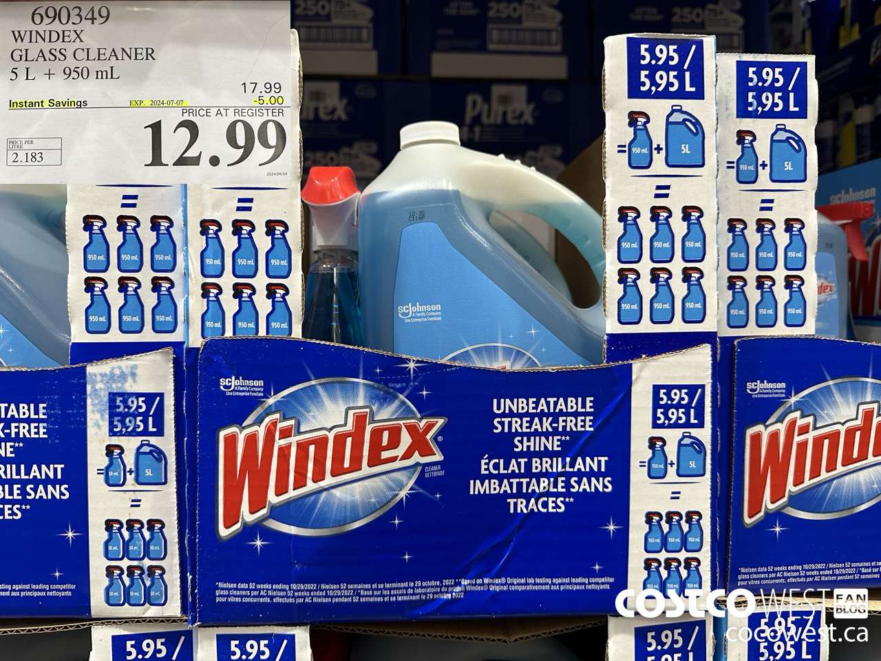 690349 WINDEX GLASS CLEANER 5L + 950ML ($5.00 INSTANT SAVINGS EXPIRES ON 2024-07-07) $12.99
