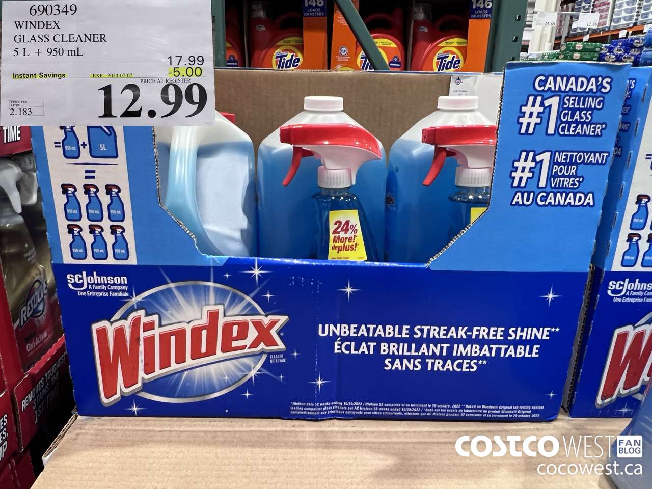 690349 WINDEX GLASS CLEANER 5L + 950ML ($5.00 INSTANT SAVINGS EXPIRES ON 2024-07-07) $12.99