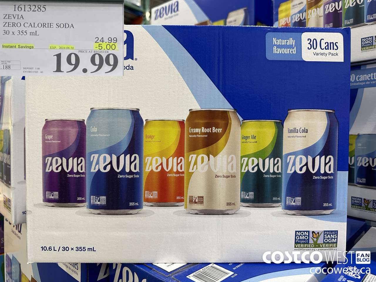 1613285 ZEVIA ZERO CALORIE SODA 30 X 355ML ($5.00 INSTANT SAVINGS EXPIRES ON 2024-06-30) $19.99
