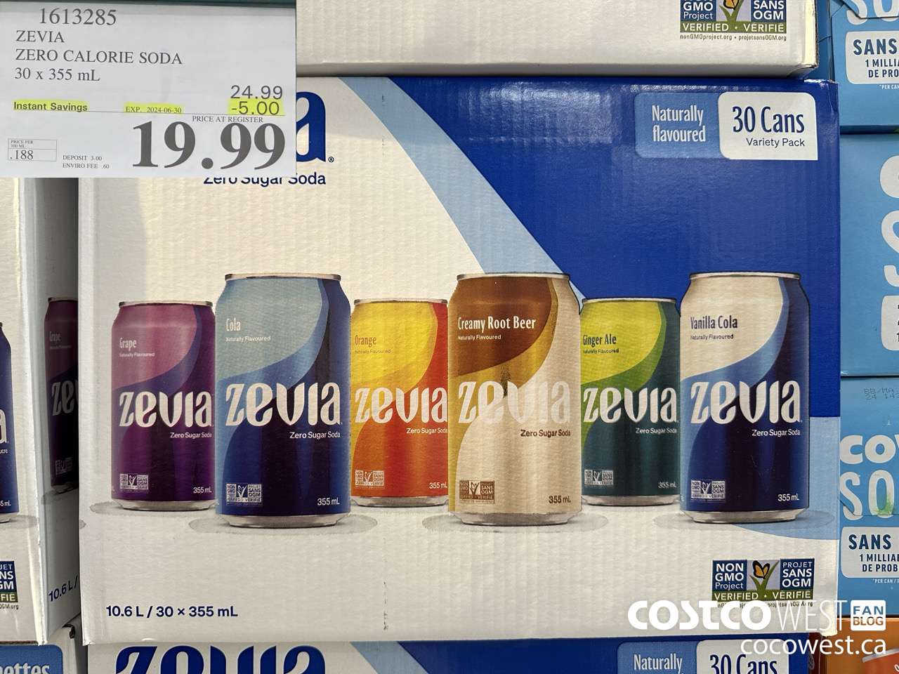 1613285 ZEVIA ZERO CALORIE SODA 30 X 355ML ($5.00 INSTANT SAVINGS EXPIRES ON 2024-06-30) $19.99