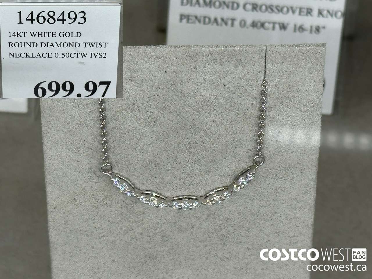 1468493 14KT WHITE GOLD ROUND DIAMOND TWIST NECKLACE 0.50CTW IVS2 $699.97