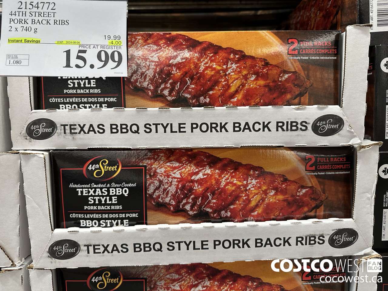2154772 44TH STREET PORK BACK RIBS 2 X 740 G ($4.00 INSTANT SAVINGS EXPIRES ON 2024-08-04) $15.99