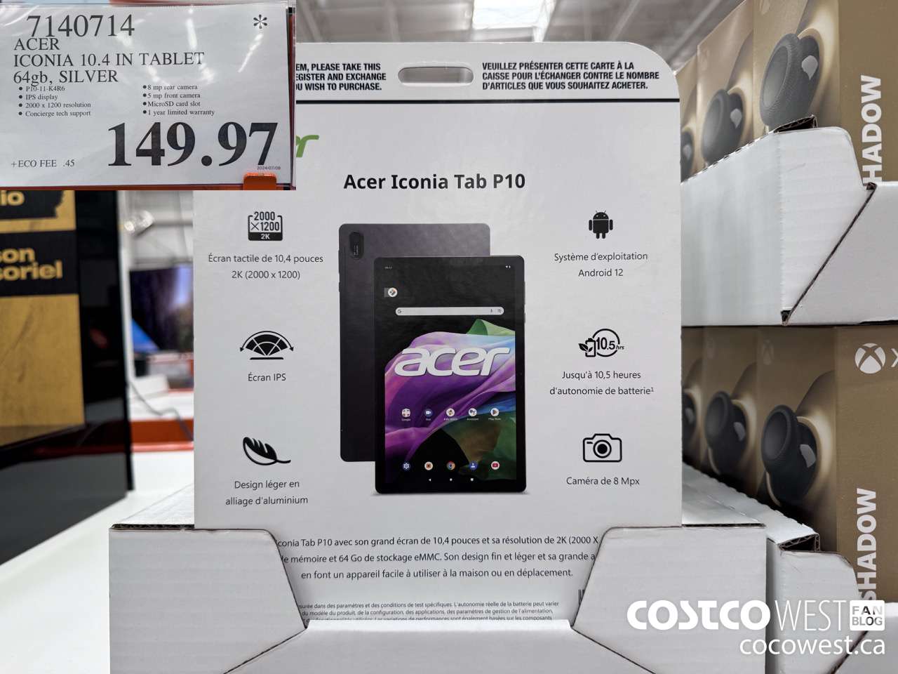 7140714 ACER ICONIA 10.4 IN TABLET 64GB SILVER $149.97