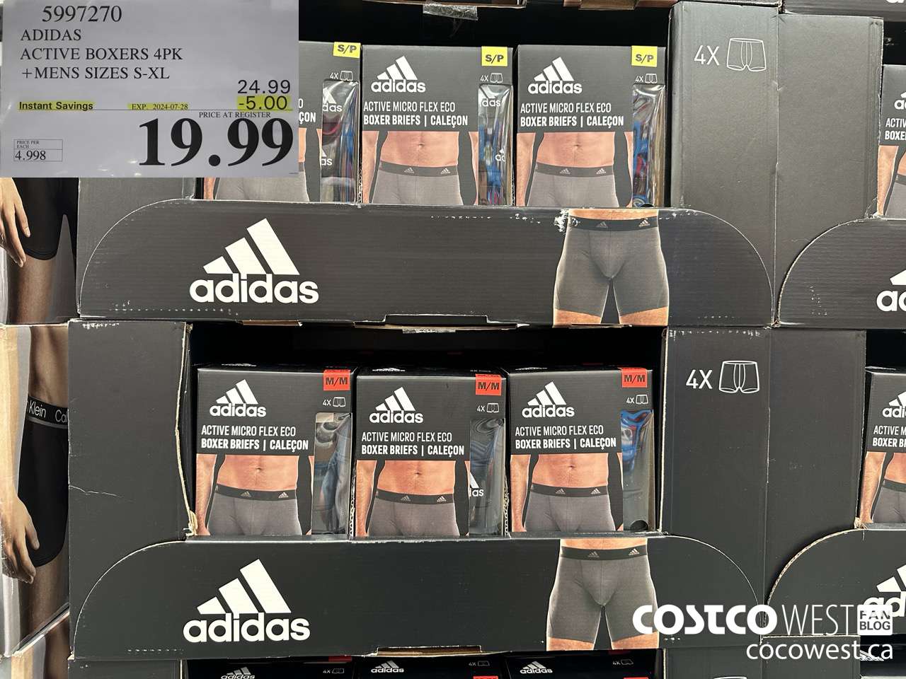 5997270 ADIDAS ACTIVE BOXERS 4PK MENS SIZES S-XL ($5.00 INSTANT SAVINGS EXPIRES ON 2024-07-28) $19.99