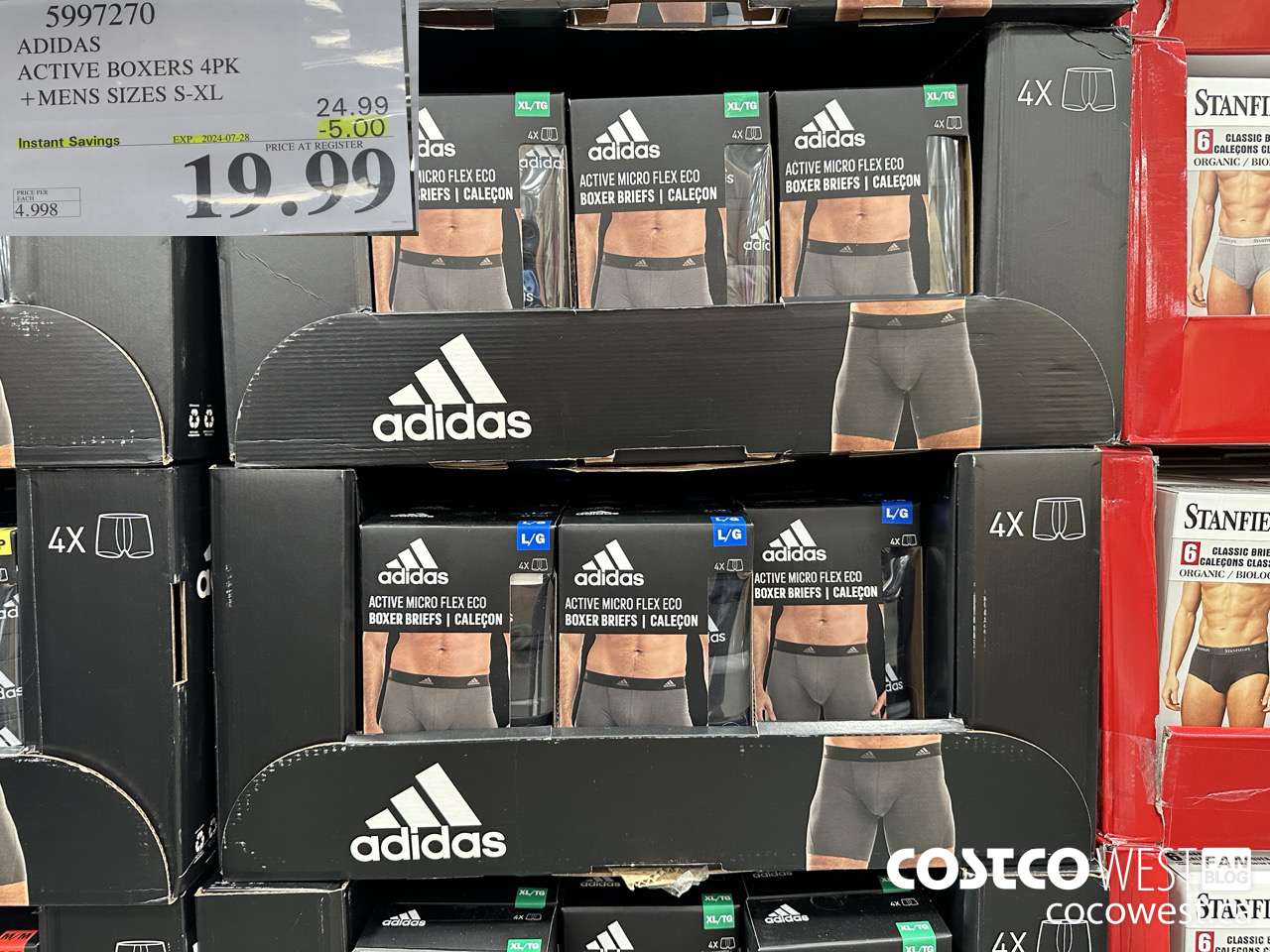 5997270 ADIDAS ACTIVE BOXERS 4PK MENS SIZES S-XL ($5.00 INSTANT SAVINGS EXPIRES ON 2024-07-28) $19.99