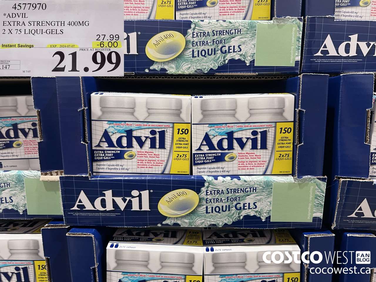 4577970 ADVIL EXTRA STRENGTH 400MG 2 X 75 LIQUI-GELS ($6.00 INSTANT SAVINGS EXPIRES ON 2024-07-07) $21.99