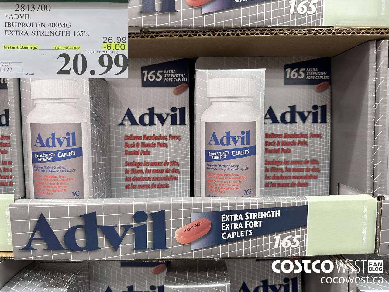 2843700 ADVIL IBUPROFEN 400MG EXTRA STRENGTH 165'S ($6.00 INSTANT SAVINGS EXPIRES ON 2024-08-04) $20.99