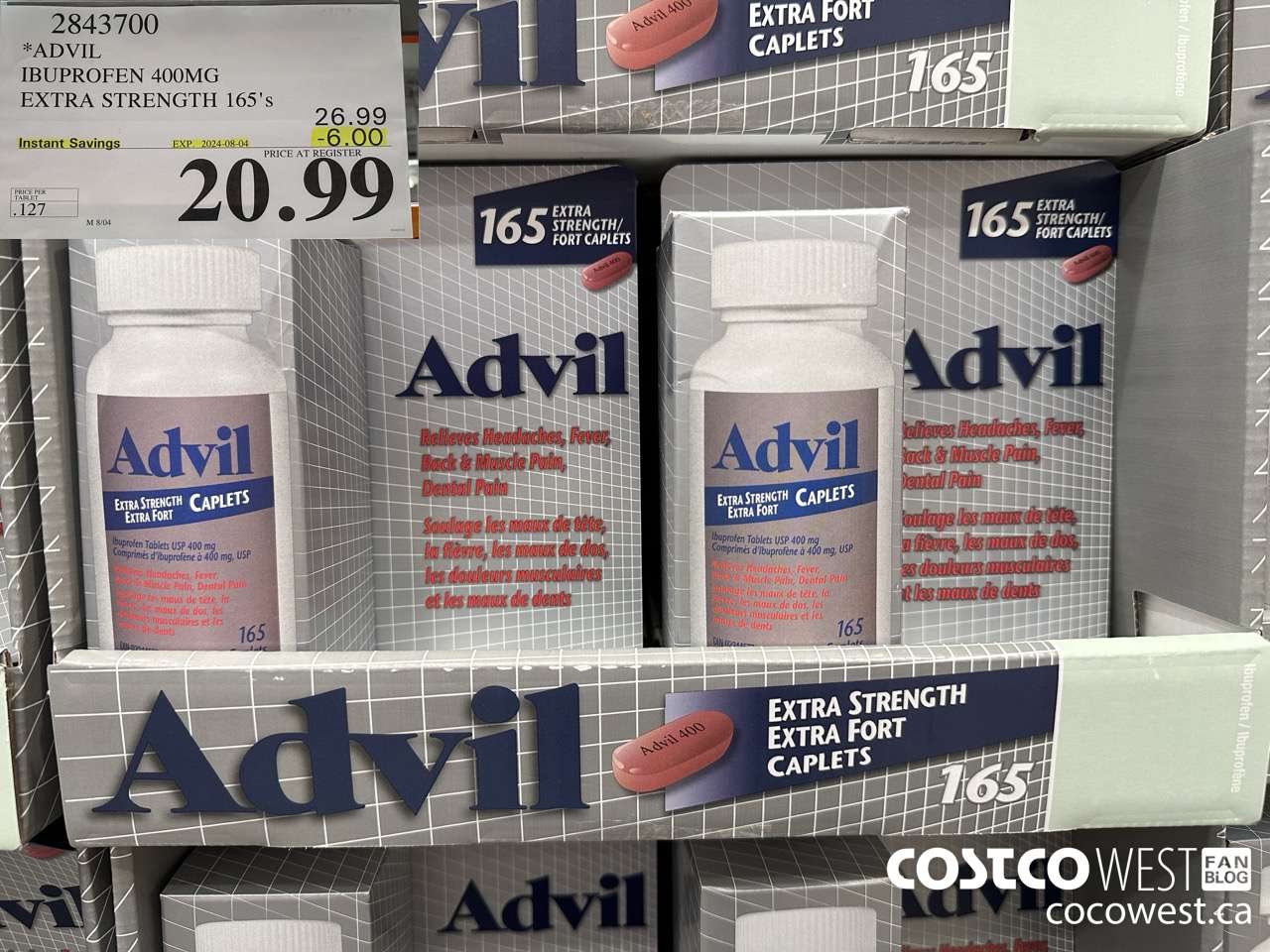 2843700 ADVIL IBUPROFEN 400MG EXTRA STRENGTH 165'S ($6.00 INSTANT SAVINGS EXPIRES ON 2024-08-04) $20.99