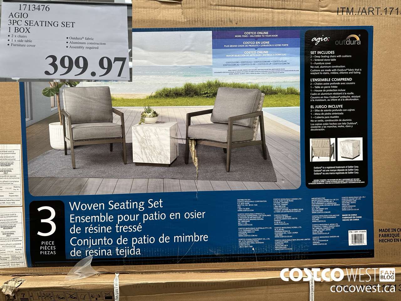 1713476 AGIO 3PC SEATING SET 1 BOX $399.97