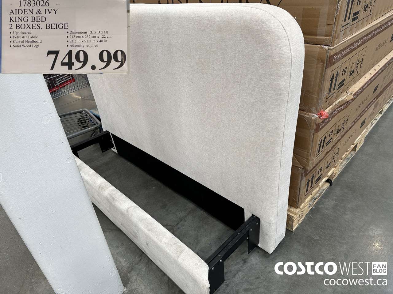 1783026 AIDEN & IVY KING BED 2 BOXES, BEIGE $749.99