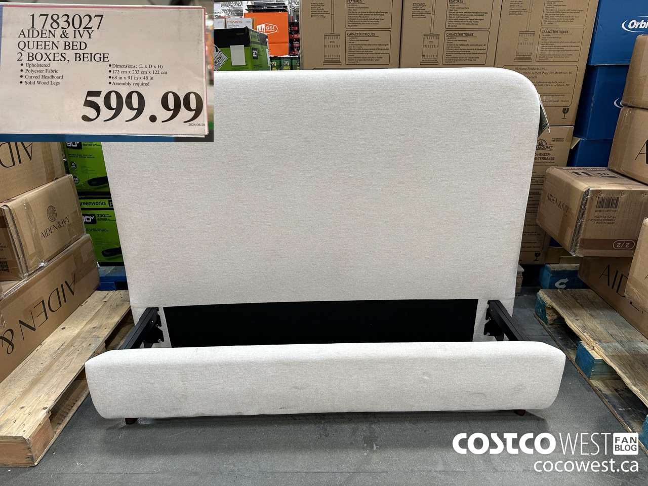 1783027 AIDEN & IVY QUEEN BED 2 BOXES, BEIGE $599.99