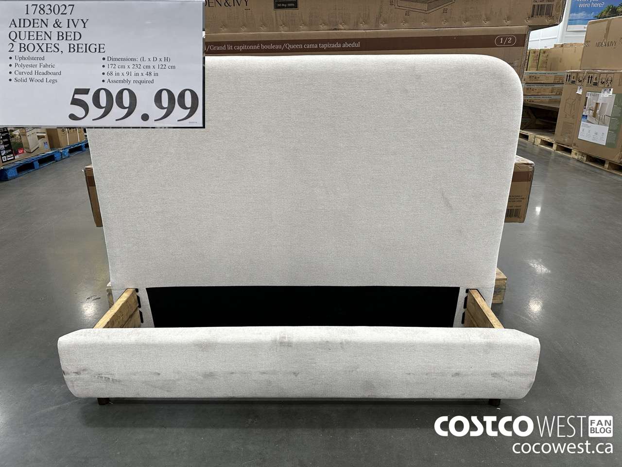 1783027 AIDEN & IVY QUEEN BED 2 BOXES, BEIGE $599.99