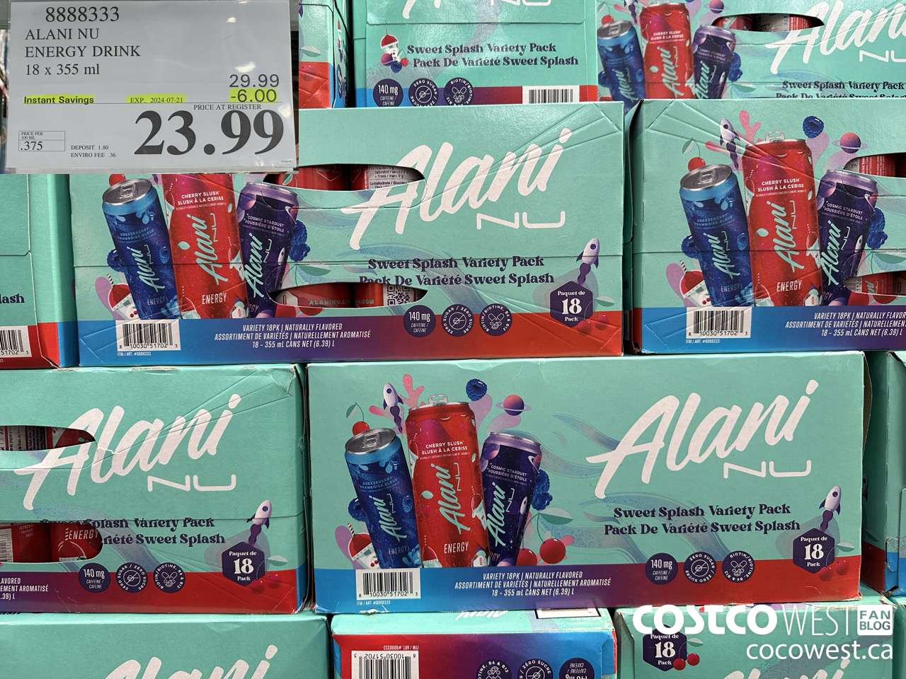 8888333 ALANI NU ENERGY DRINK 18 X 355ML ($6.00 INSTANT SAVINGS EXPIRES ON 2024-07-21) $23.99