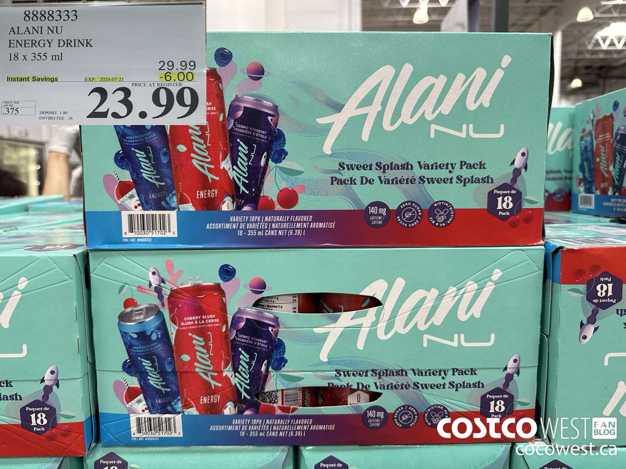 8888333 ALANI NU ENERGY DRINK 18 X 355ML ($6.00 INSTANT SAVINGS EXPIRES ON 2024-07-21) $23.99