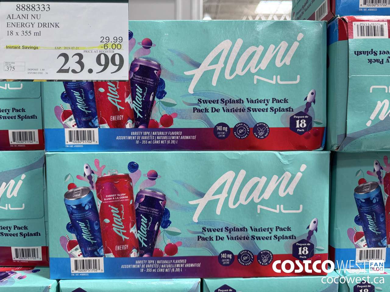 8888333 ALANI NU ENERGY DRINK 18 X 355ML ($6.00 INSTANT SAVINGS EXPIRES ON 2024-07-21) $23.99
