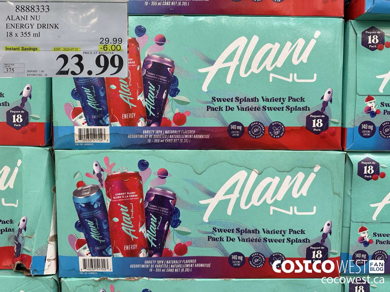8888333 ALANI NU ENERGY DRINK 18 X 355ML ($6.00 INSTANT SAVINGS EXPIRES ON 2024-07-21) $23.99