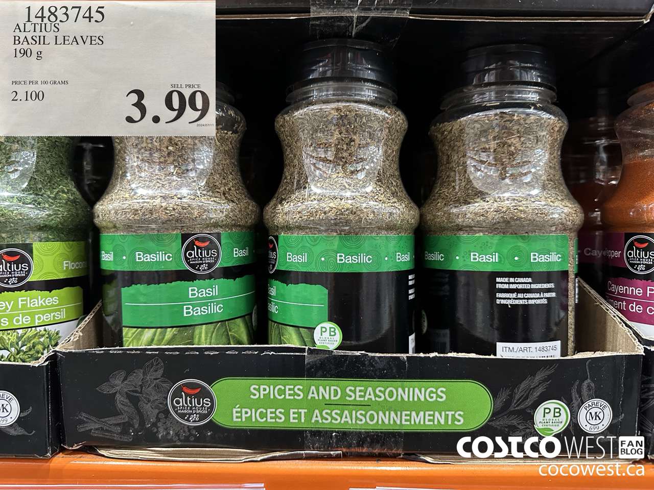 1483745 ALTIUS BASIL LEAVES 190G $3.99