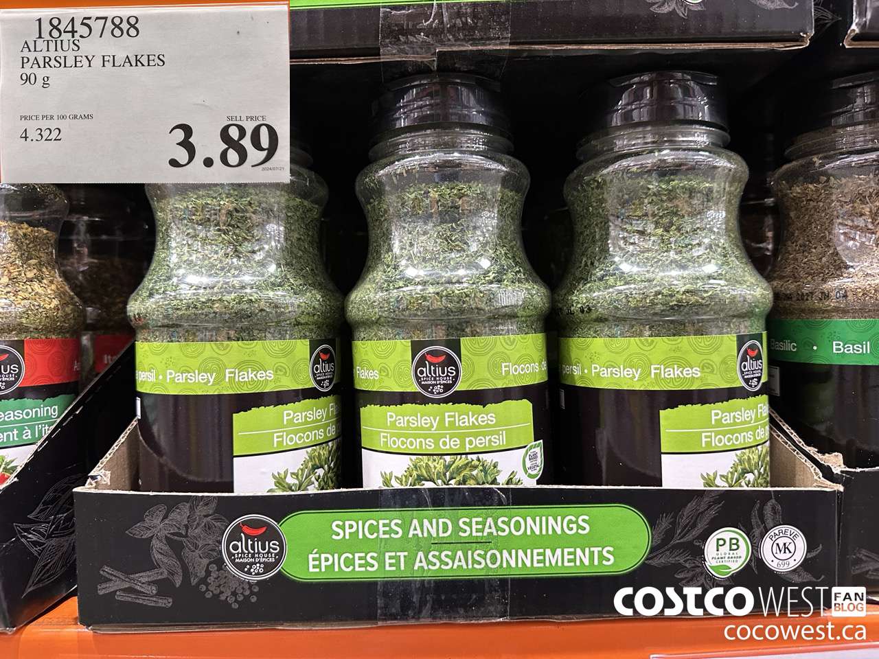 1845788 ALTIUS PARSLEY FLAKES 90G $3.89