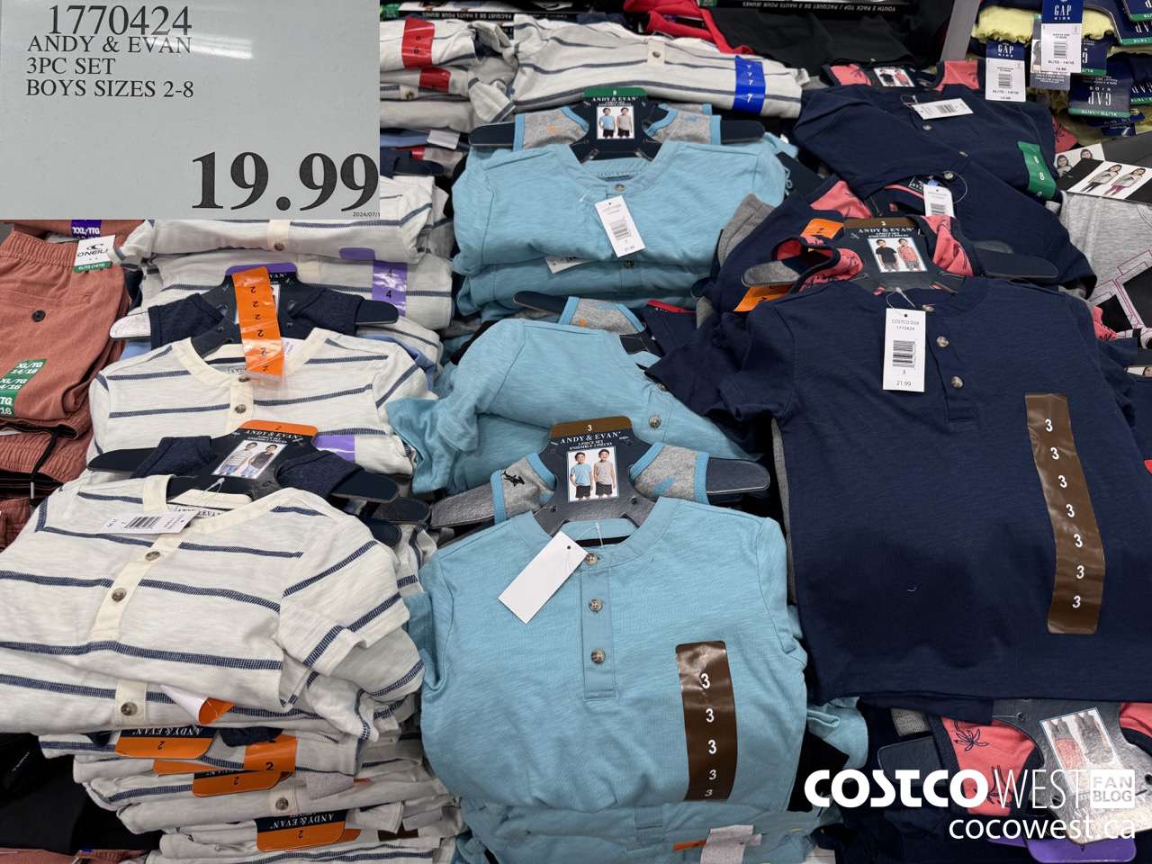 1770424 ANDY & EVAN 3PC SET BOYS SIZES 2-8 $19.99