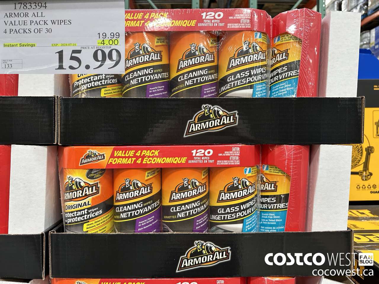 1783394 ARMOR ALL VALUE PACK WIPES 4 PACKS OF 30 ($4.00 INSTANT SAVINGS EXPIRES ON 2024-07-14) $15.99