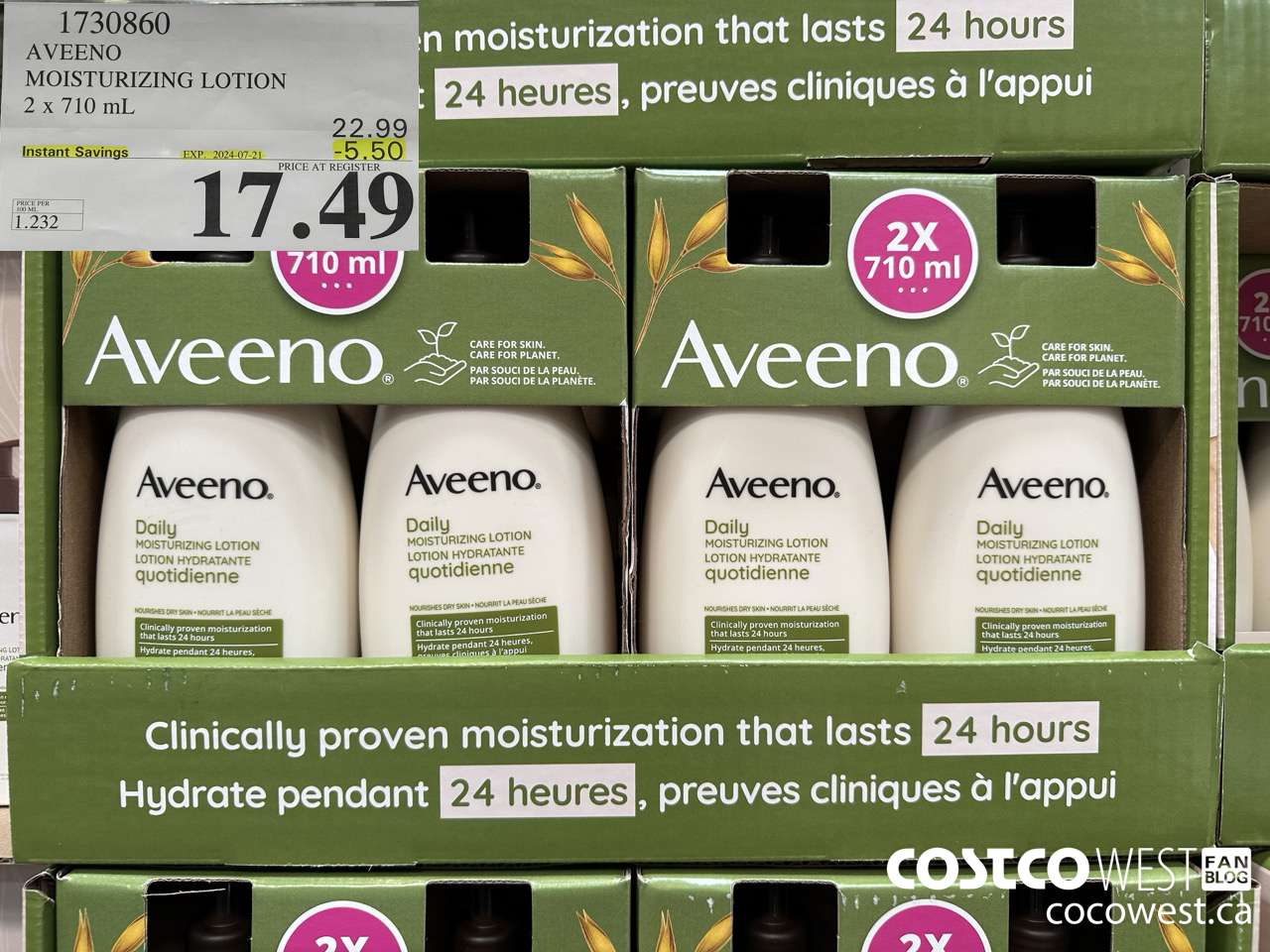 1730860 AVEENO MOISTURIZING LOTION 2 X 710ML ($5.50 INSTANT SAVINGS EXPIRES ON 2024-07-21) $17.49