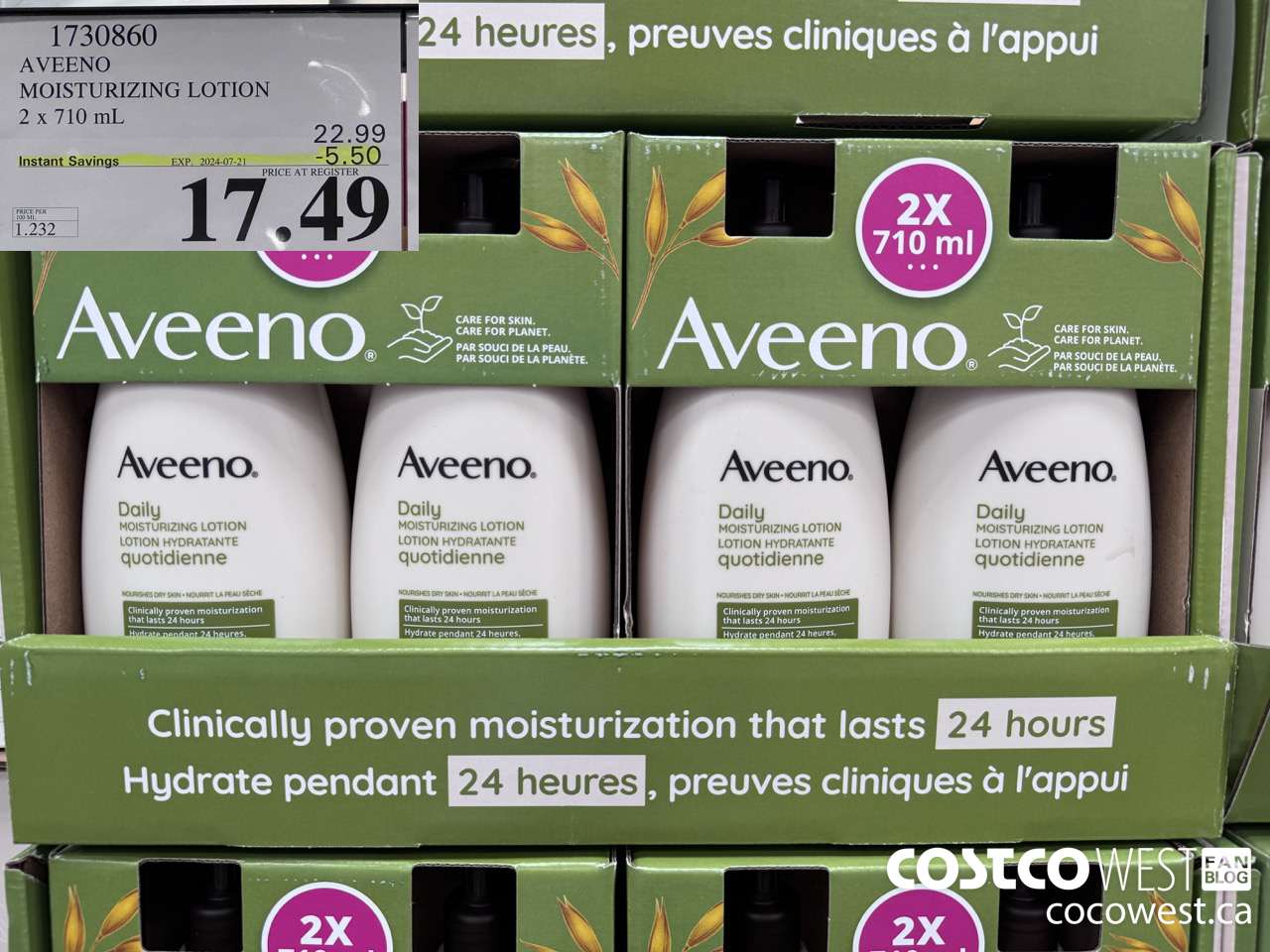 1730860 AVEENO MOISTURIZING LOTION 2 X 710ML ($5.50 INSTANT SAVINGS EXPIRES ON 2024-07-21) $17.49