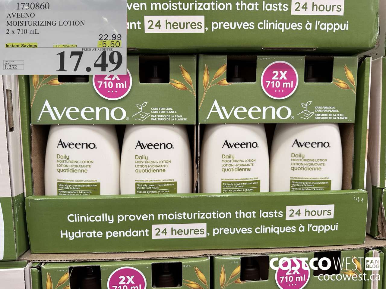 1730860 AVEENO MOISTURIZING LOTION 2 X 710ML ($5.50 INSTANT SAVINGS EXPIRES ON 2024-07-21) $17.49