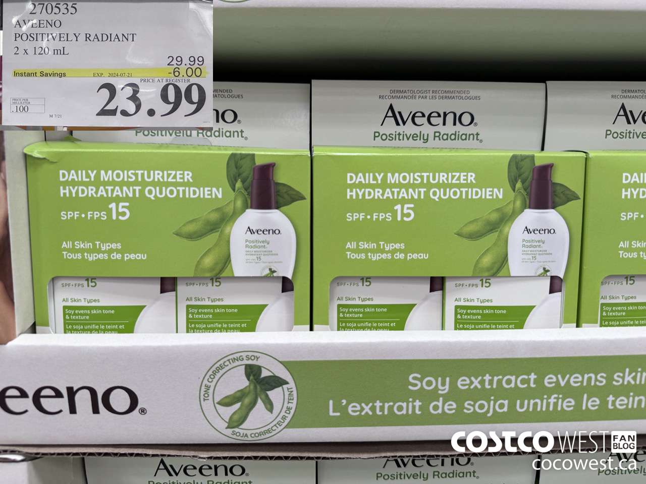 270535 AVEENO POSITIVELY RADIANT 2 X 120 ML ($6.00 INSTANT SAVINGS EXPIRES ON 2024-07-21) $23.99