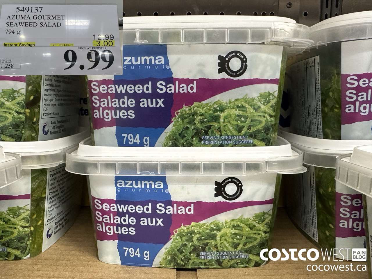 549137 AZUMA GOURMET SEAWEED SALAD 794 G ($3.00 INSTANT SAVINGS EXPIRES ON 2024-07-28) $9.99