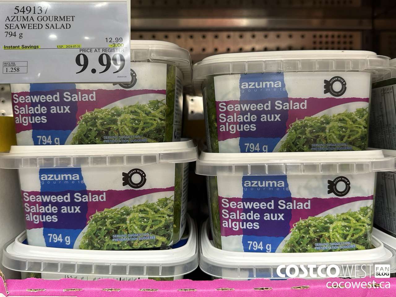 549137 AZUMA GOURMET SEAWEED SALAD 794 G ($3.00 INSTANT SAVINGS EXPIRES ON 2024-07-31) $9.99